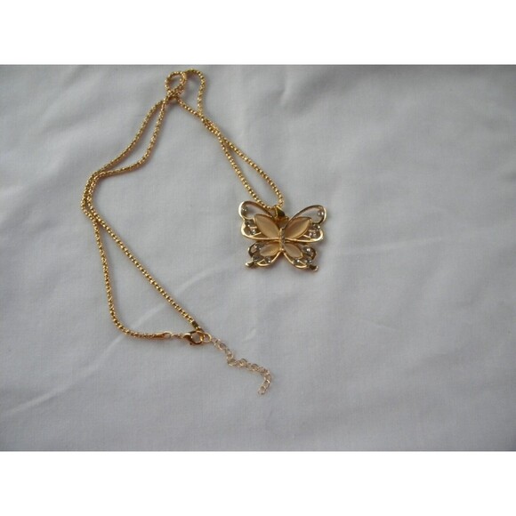 Lady's Rose Golden Butterfly Charm Pendant Necklace Gift 11.5" with 2" ext. - Picture 8 of 8